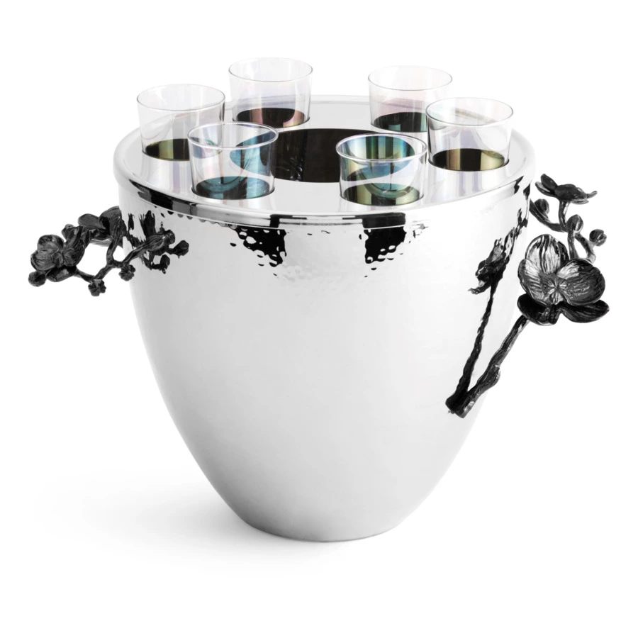 Ведерко для льда с рюмками Michael Aram Черная орхидея 20,5 см, стекло