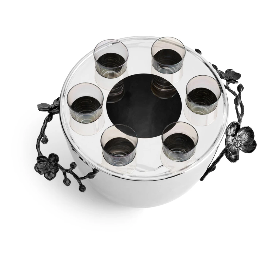 Ведерко для льда с рюмками Michael Aram Черная орхидея 20,5 см, стекло