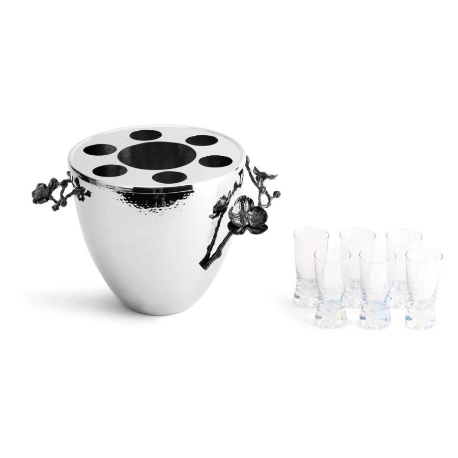 Ведерко для льда с рюмками Michael Aram Черная орхидея 20,5 см, стекло