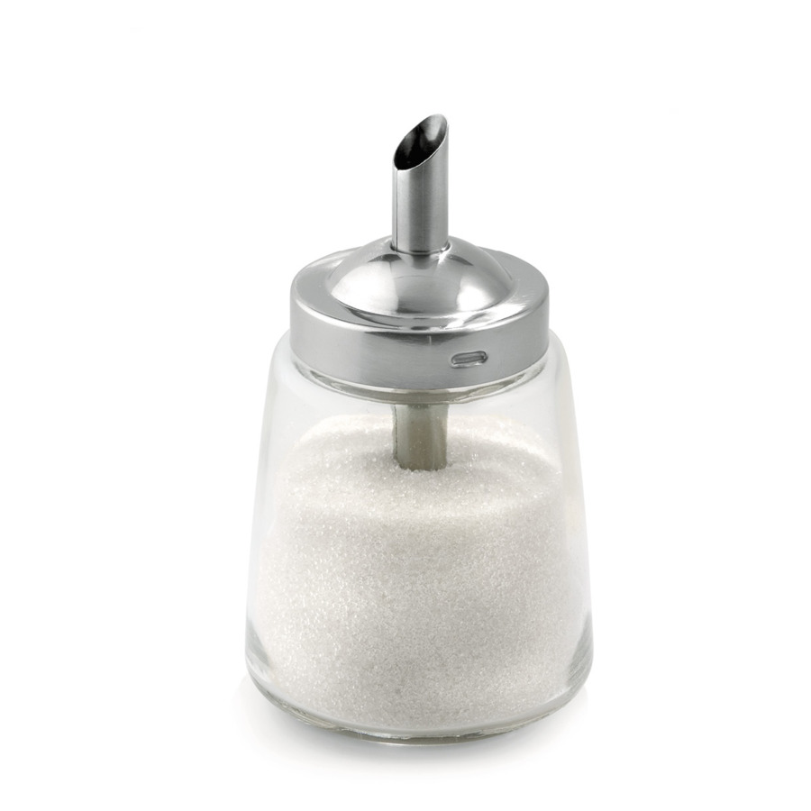 Сахарница с дозатором Weis 20 0мл, d7хh13 см, стекло, сталь нержавеющая, п/к сахарница стеклянная с дозатором волна 150 мл 7×9×11 см