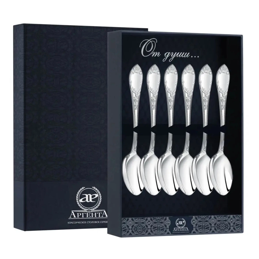 Набор ложек кофейных в футляре АргентА Classic Престиж 84,77 г, 6 шт, серебро 925