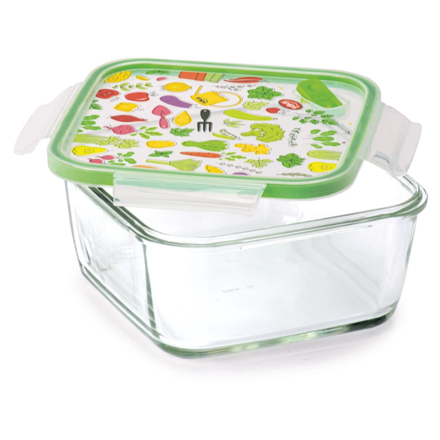 Контейнер квадратный SNIPS 800 мл, 15х15х7,5 см, для СВЧ и заморозки, стекло, зеленый
