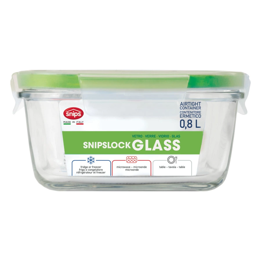 Контейнер квадратный SNIPS 800 мл, 15х15х7,5 см, для СВЧ и заморозки, стекло, зеленый