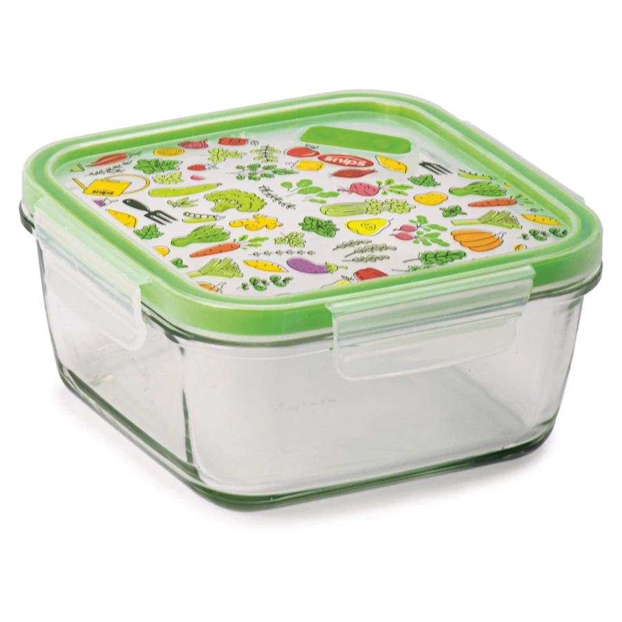 Контейнер квадратный SNIPS 1,4 л, 18х18х8,5 см, для СВЧ и заморозки, стекло, зеленый