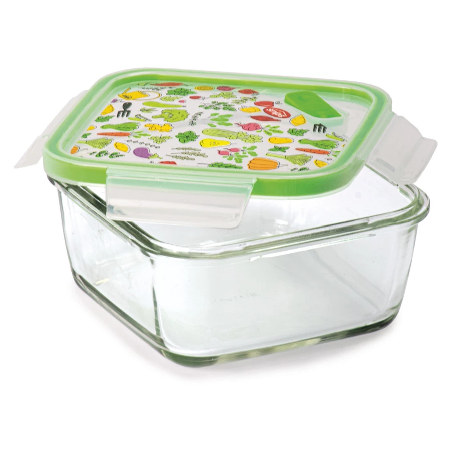 Контейнер квадратный SNIPS 1,4 л, 18х18х8,5 см, для СВЧ и заморозки, стекло, зеленый