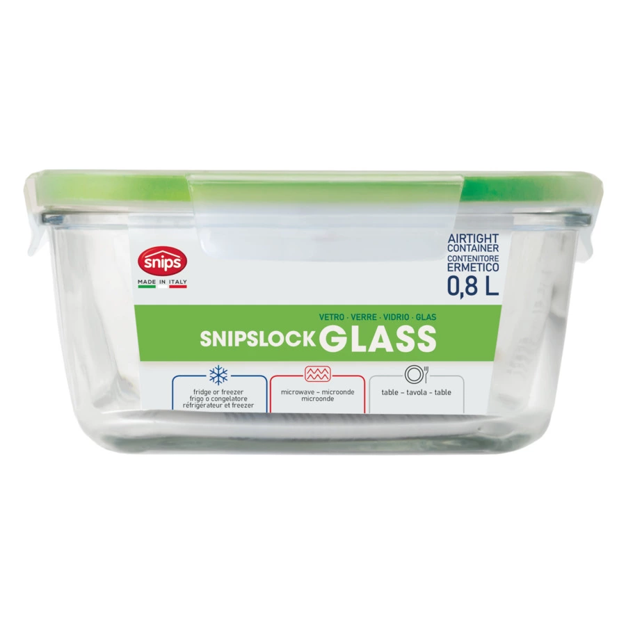 Контейнер прямоугольный SNIPS 800 мл, 13,5х18х7,5 см, для СВЧ и заморозки, стекло, зеленый