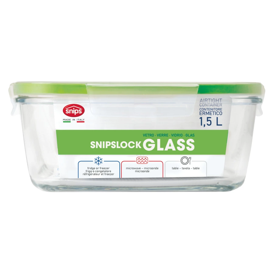 Контейнер прямоугольный SNIPS 1,5 л, 16,5х21х8,8 см, для СВЧ и заморозки, стекло, зеленый