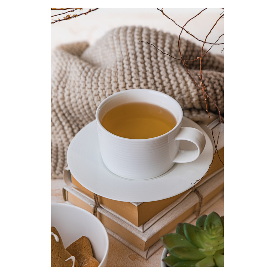 Чашка чайная с блюдцем Mix&Match Конус 300 мл, рельеф, фарфор костяной