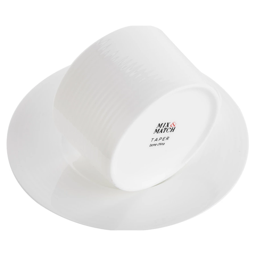 Чашка чайная с блюдцем Mix&Match Конус 300 мл, рельеф, фарфор костяной