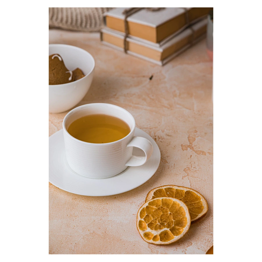 Чашка чайная с блюдцем Mix&Match Конус 300 мл, рельеф, фарфор костяной