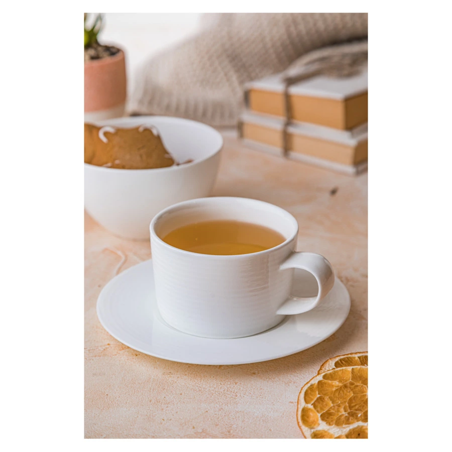 Чашка чайная с блюдцем Mix&Match Конус 300 мл, рельеф, фарфор костяной