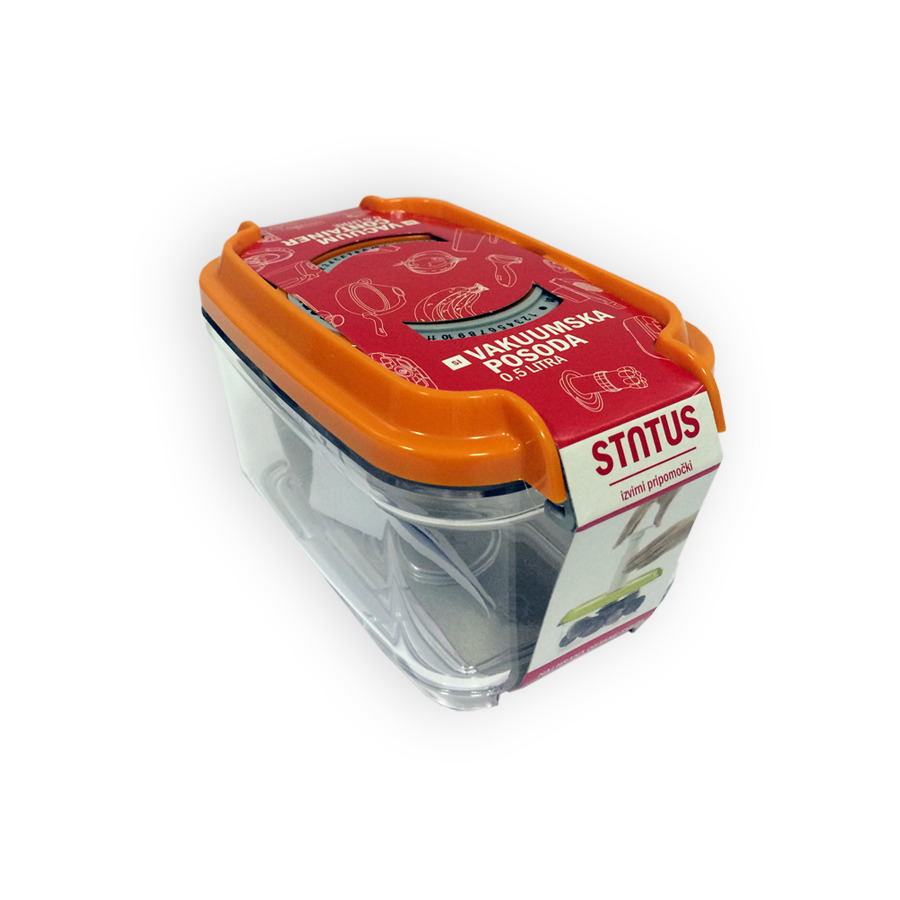 Контейнер для вакуумного упаковщика STATUS VAC-REC-05 Orange 500мл, оранжевый, пластик контейнер для вакуумного упаковщика status vac rec 45 green 4 5л зеленый пластик