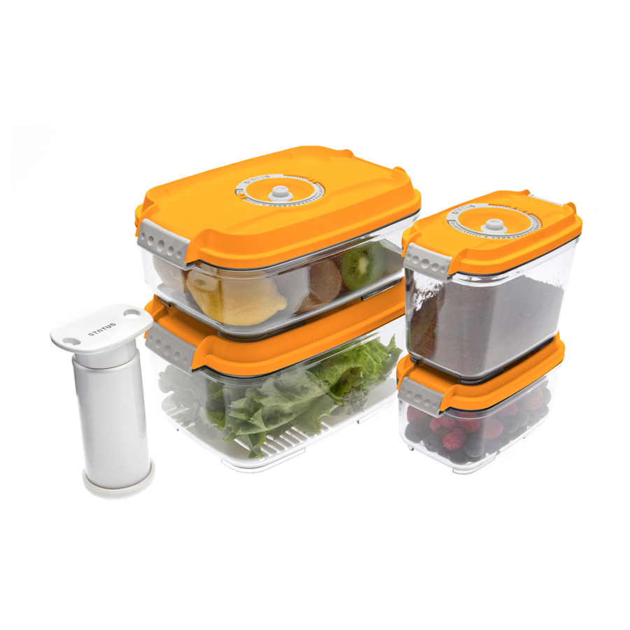 Набор контейнеров для вакуумных упаковщиков STATUS VAC-REC-Smaller Orange (0,5л, 0,8л, 1,4л, 2л, руч набор контейнеров для вакуумных упаковщиков status vac glass set white 0 5л 1 5л 3л ручной насос