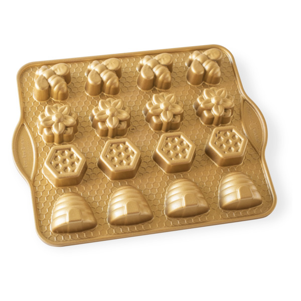 Форма для выпечки 16 кексов 3D Nordic Ware Пчелиный улей, литой алюминий (золотая)