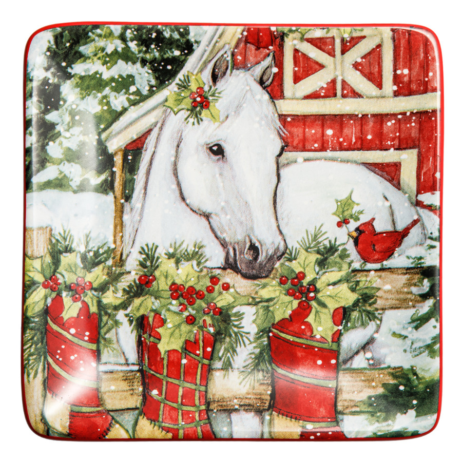Тарелка пирожковая Certified Int. Рождество в усадьбе.Лошадь белая 15 см, керамика тарелка пирожковая certified int тихая ночь цветок 15х15 см керамика