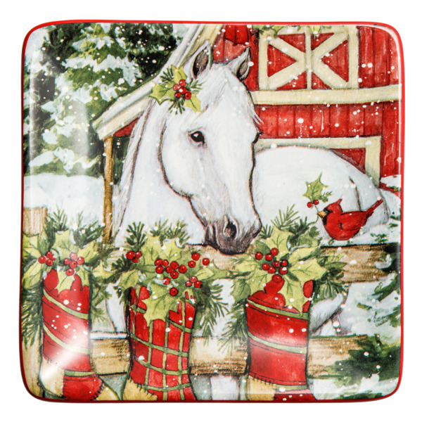 Тарелка пирожковая Certified Int. Рождество в усадьбе.Лошадь белая 15 см, керамика