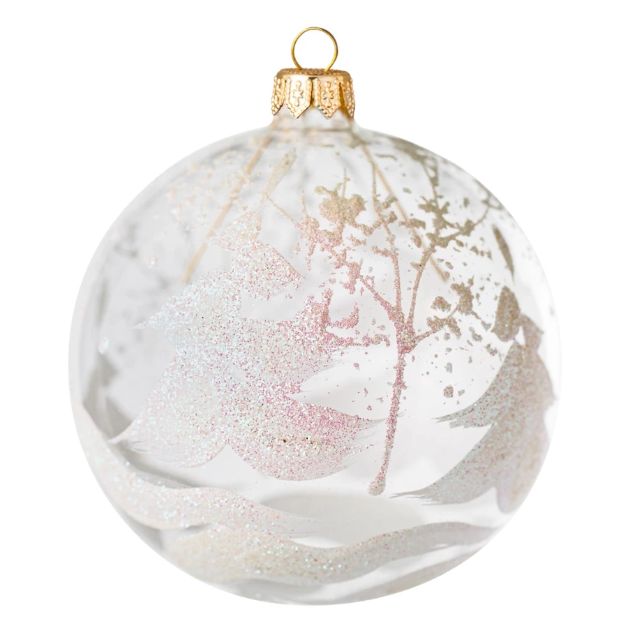 Игрушка елочная шар с ажурным белым рисунком Bartosh 8см, стекло