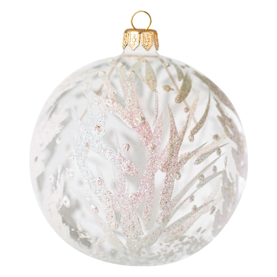 Игрушка елочная шар с ажурным белым рисунком Bartosh 8см, стекло