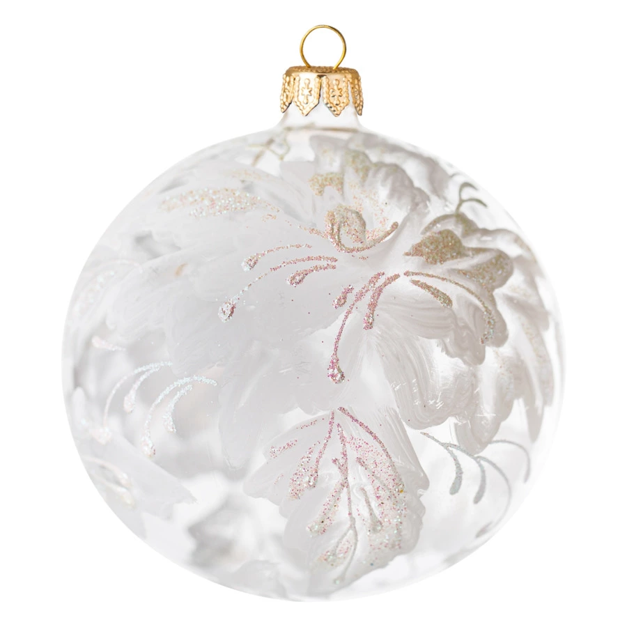 Игрушка елочная шар с ажурным белым рисунком Bartosh 8см, стекло