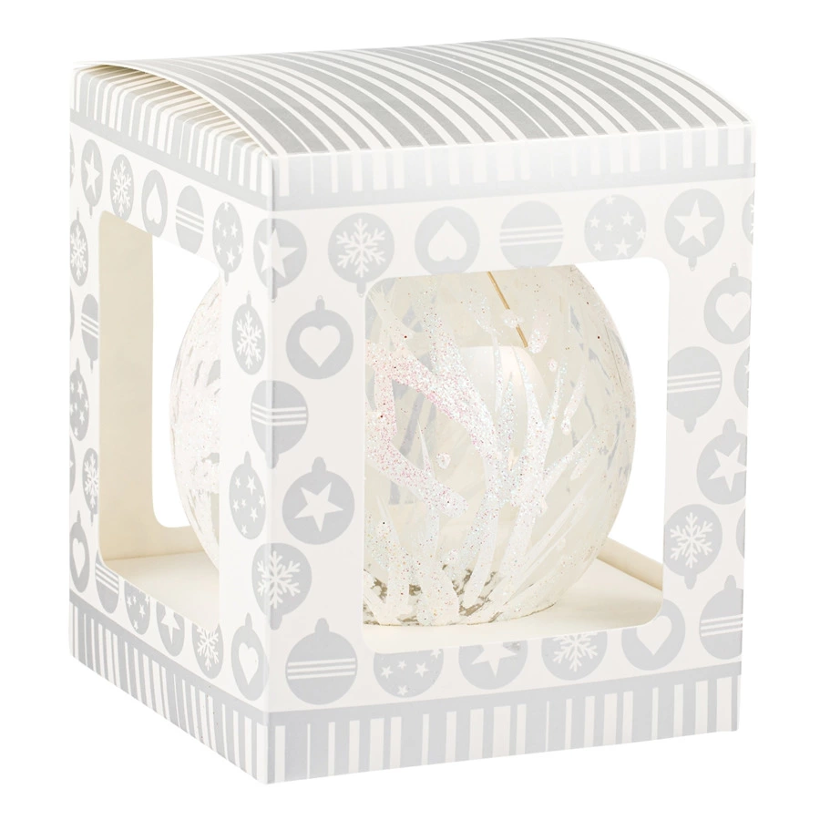 Игрушка елочная шар с ажурным белым рисунком Bartosh 8см, стекло