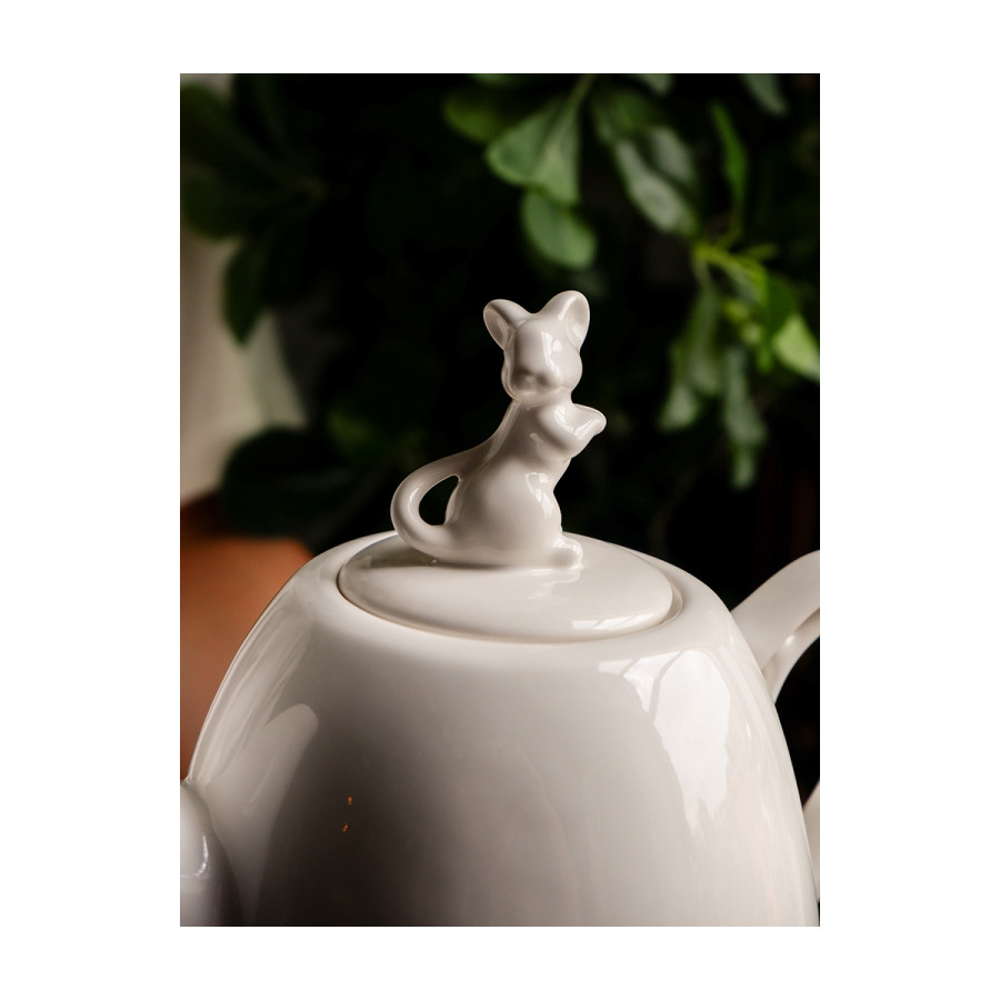 Чайник заварочный с мышкой на крышке Claystreet Мышки 750 мл, фарфор, белый