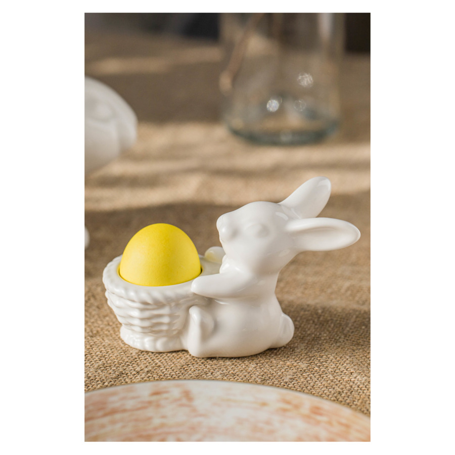 Подставка для яйца Claystreet Воришки Кролик с корзинкой 8,5 см, фарфор, белый