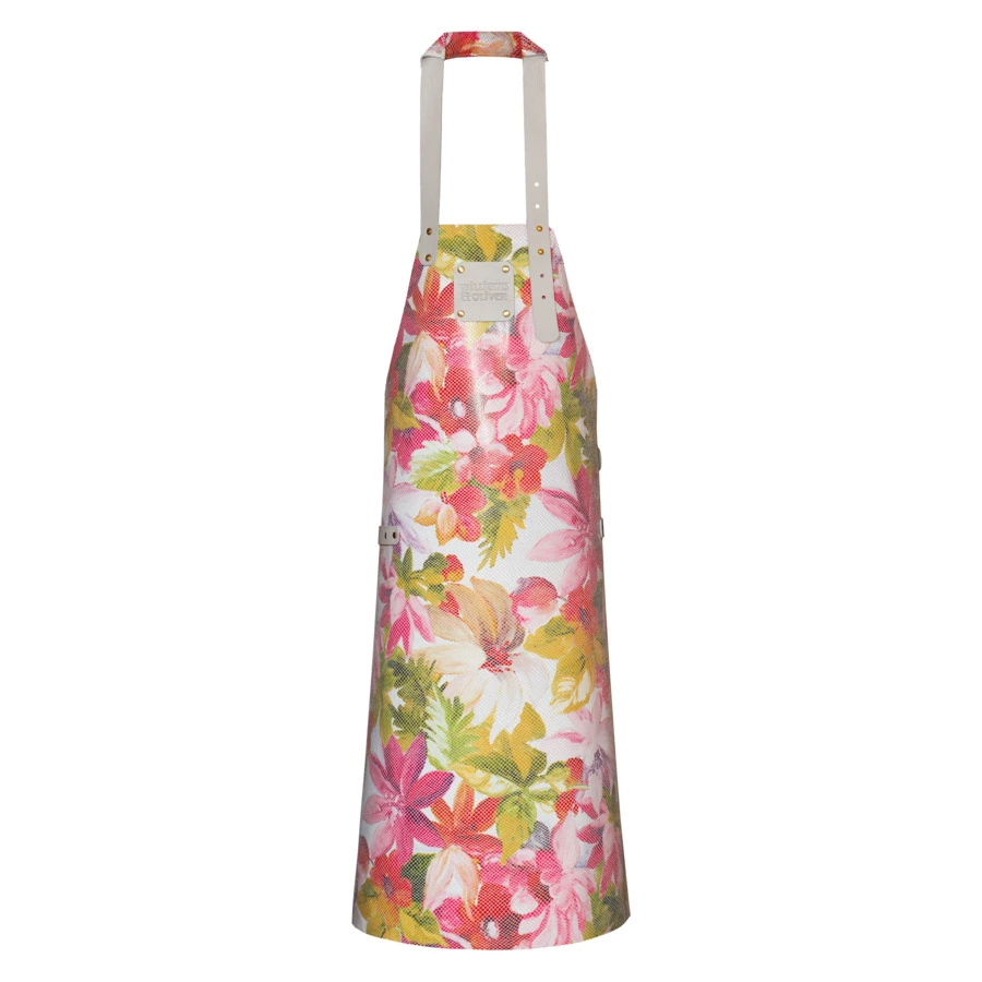 Фартук Williams Oliver Buffalo, розовые цветы, размер 46-56, кожа натуральная, лазерная обработка