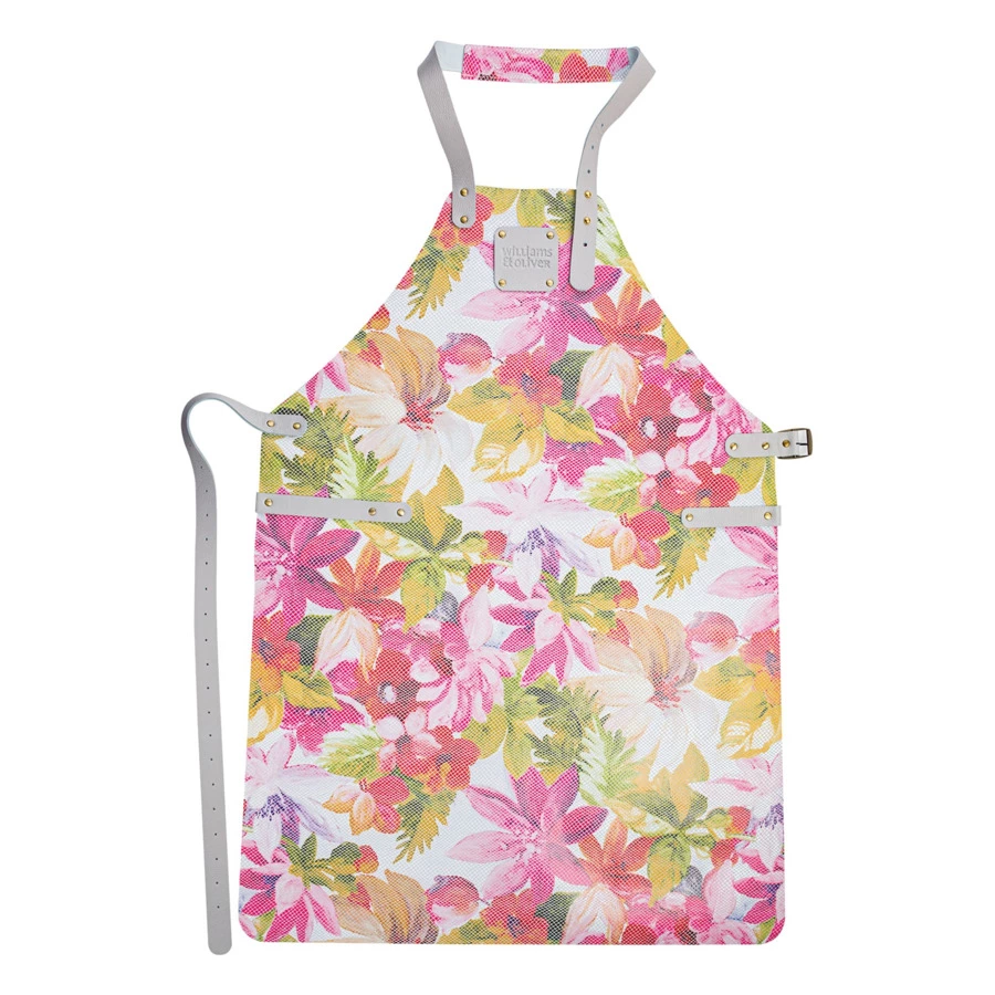 Фартук Williams Oliver Buffalo, розовые цветы, размер 46-56, кожа натуральная, лазерная обработка