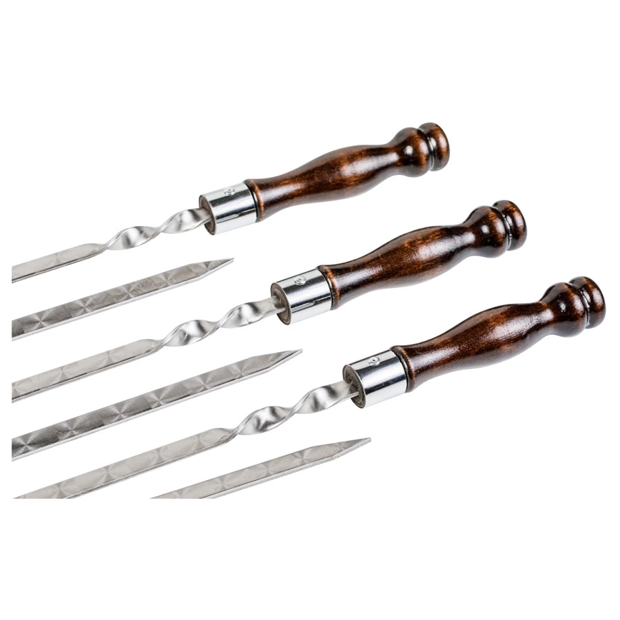 Набор шампуров с ножом для снятия мяса в кожаном колчане Медведь №3, 50 см, 8 предметов