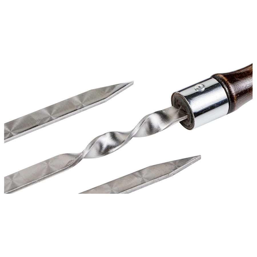 Набор шампуров с ножом для снятия мяса в кожаном колчане Медведь №3, 50 см, 8 предметов