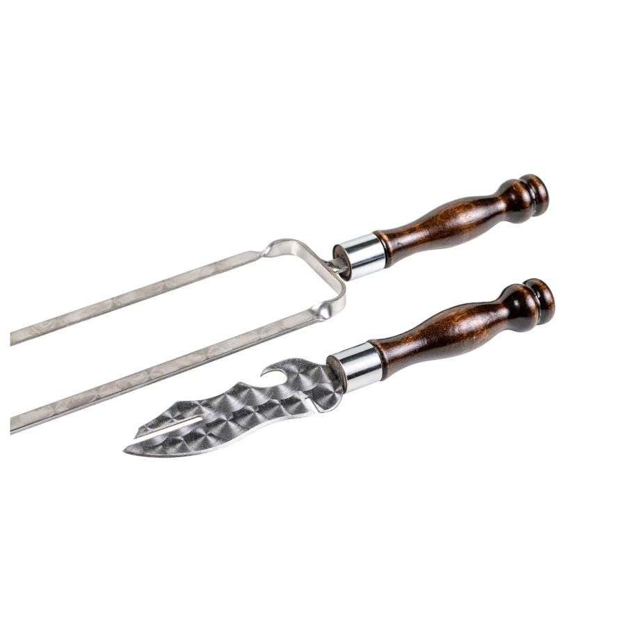 Набор шампуров с ножом для снятия мяса в кожаном колчане Медведь №3, 50 см, 8 предметов
