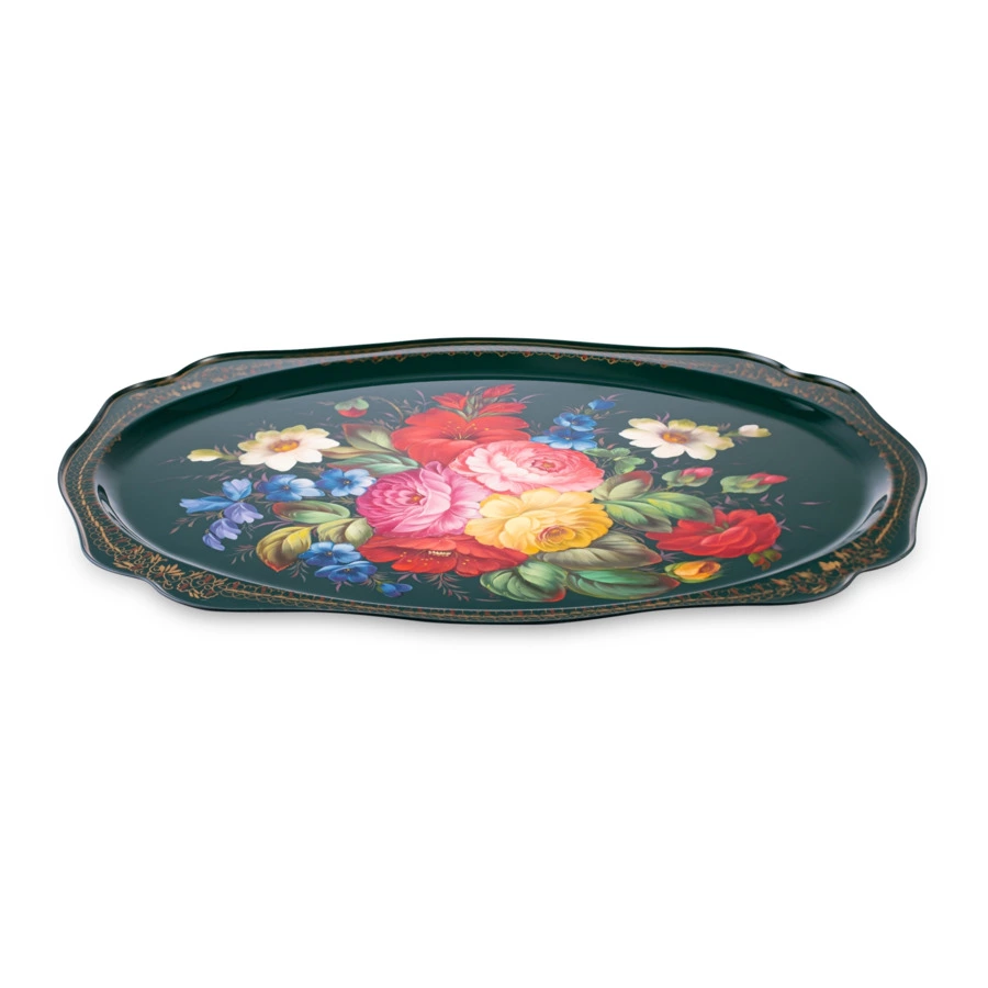 Поднос Жостовская фабрика декоративной росписи НХПР Подарок 52х42 см, черный, сталь, п/к