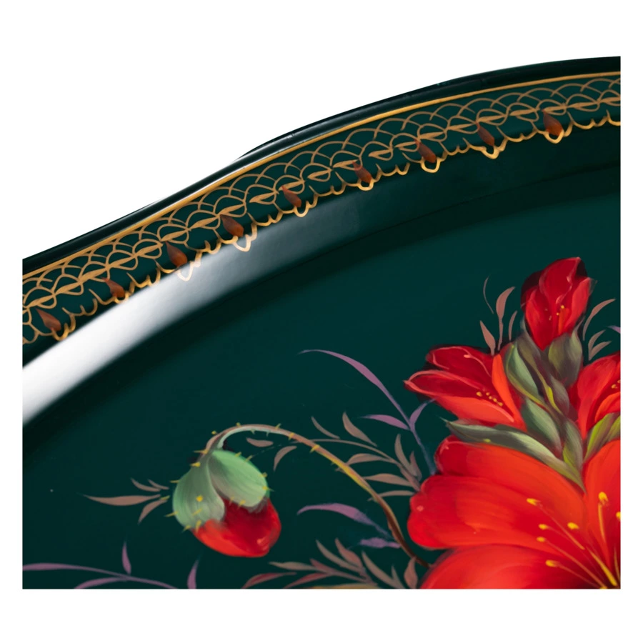 Поднос Жостовская фабрика декоративной росписи НХПР Подарок 52х42 см, черный, сталь, п/к