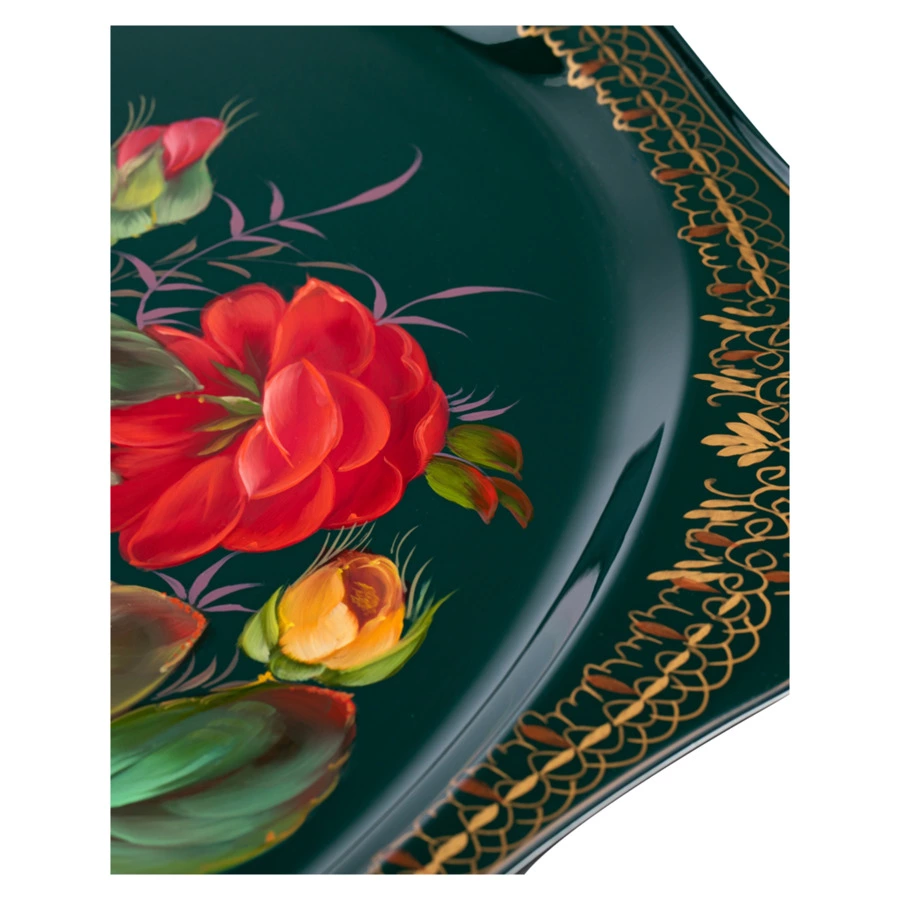 Поднос Жостовская фабрика декоративной росписи НХПР Подарок 52х42 см, черный, сталь, п/к