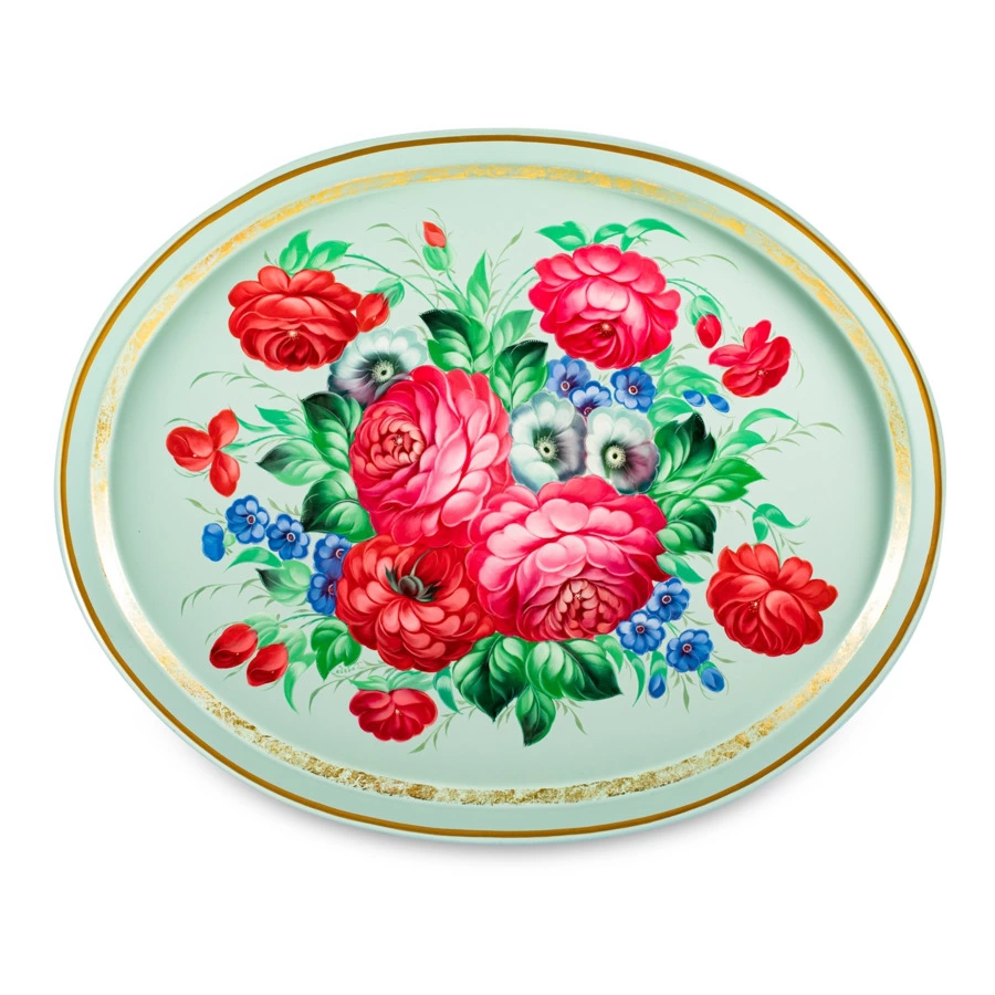 Поднос Жостовская фабрика декоративной росписи НХПР Восторг 51х41 см, черный, сталь, п/к