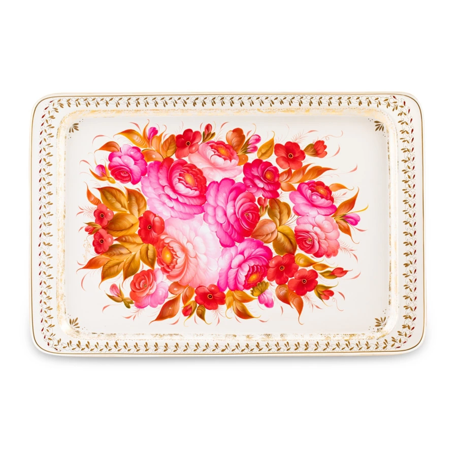 Поднос Жостовская фабрика декоративной росписи НХПР Канон 53х36 см, черный, сталь, п/к