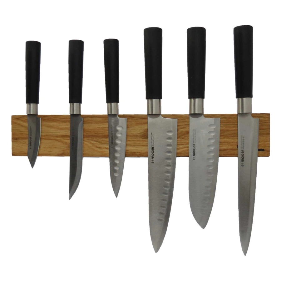 Настенный магнитный держатель для 6 кухонных ножей Woodinhome 39х3,5х6,5см, натуральный дуб