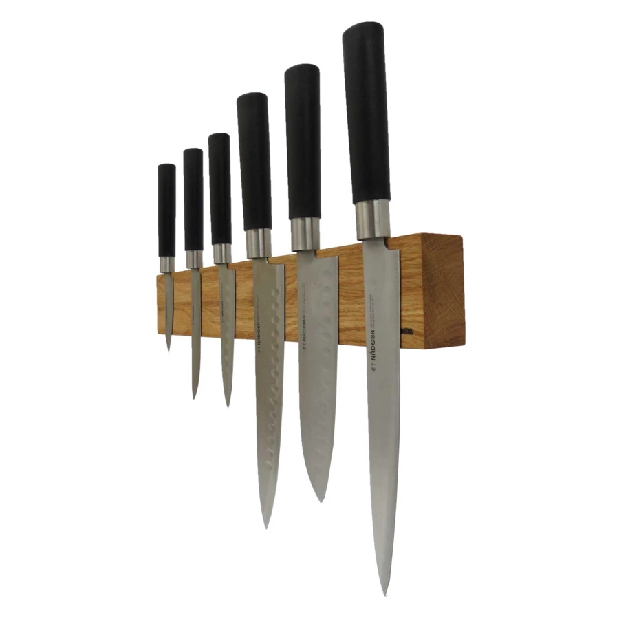 Настенный магнитный держатель для 6 кухонных ножей Woodinhome 39х3,5х6,5см, натуральный дуб