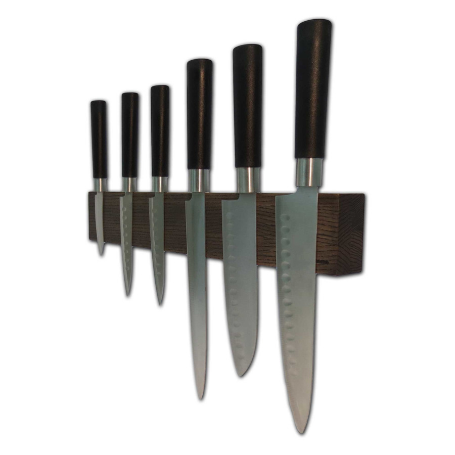 Настенный магнитный держатель для 6 кухонных ножей Woodinhome 39х3,5х6,5см, темно-коричневый, дуб держатель для кухонных ножей магнитный пластиковый 450 мм