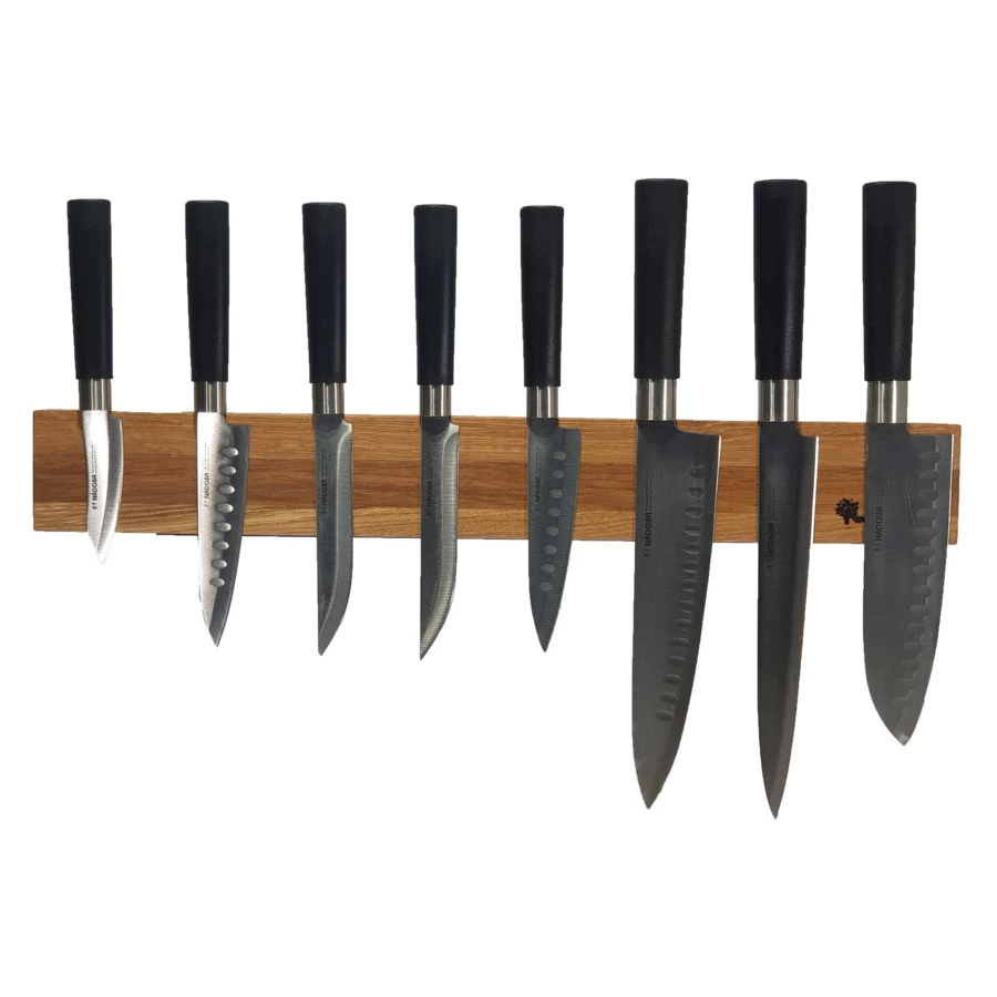 Настенный магнитный держатель для 8 кухонных ножей Woodinhome 49х3,5х6,5см, натуральный дуб