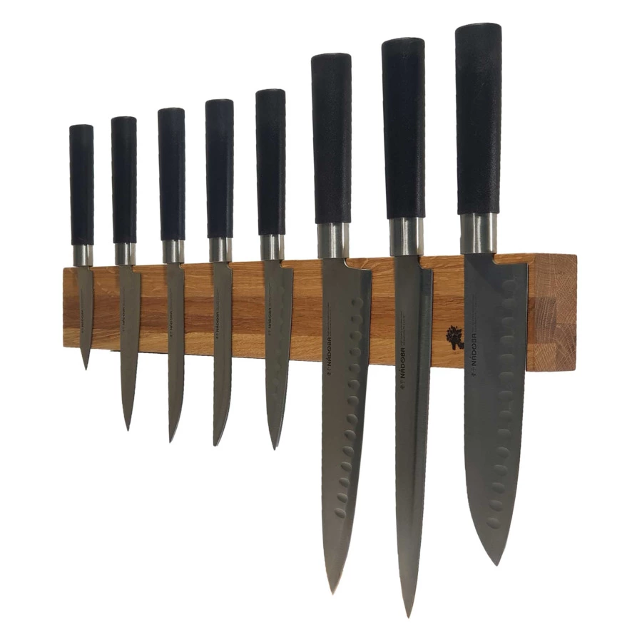 Настенный магнитный держатель для 8 кухонных ножей Woodinhome 49х3,5х6,5см, натуральный дуб