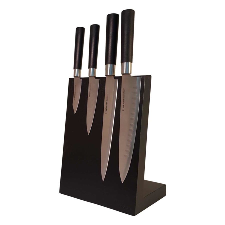 Подставка магнитная настольная для 4 кухонных ножей Woodinhome 20х12,5х26см, черный, дуб