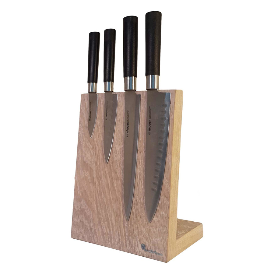 Подставка магнитная настольная для 4 кухонных ножей Woodinhome 20х12,5х26см, белый, дуб