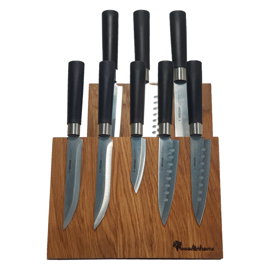 Подставка магнитная двухрядная для 8 кухонных ножей Woodinhome 23х21,5х26 см, дуб