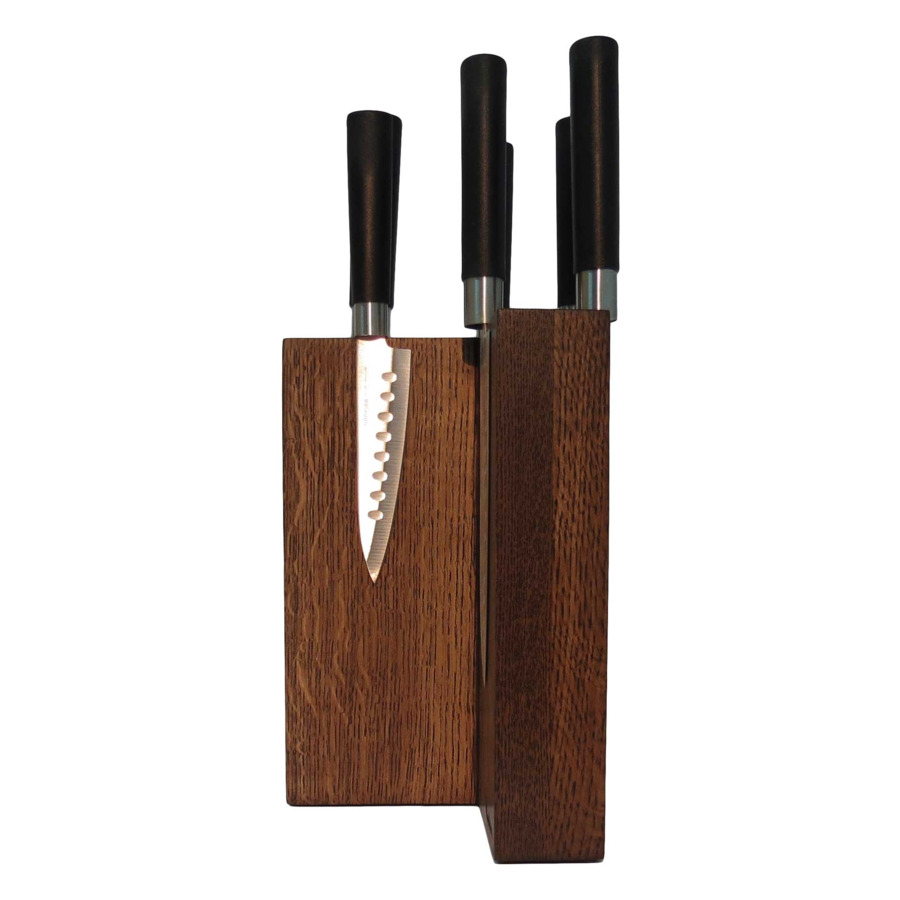 Подставка магнитная угловая для 6 кухонных ножей Woodinhome 15х15х24 см, темно-коричневый, дуб