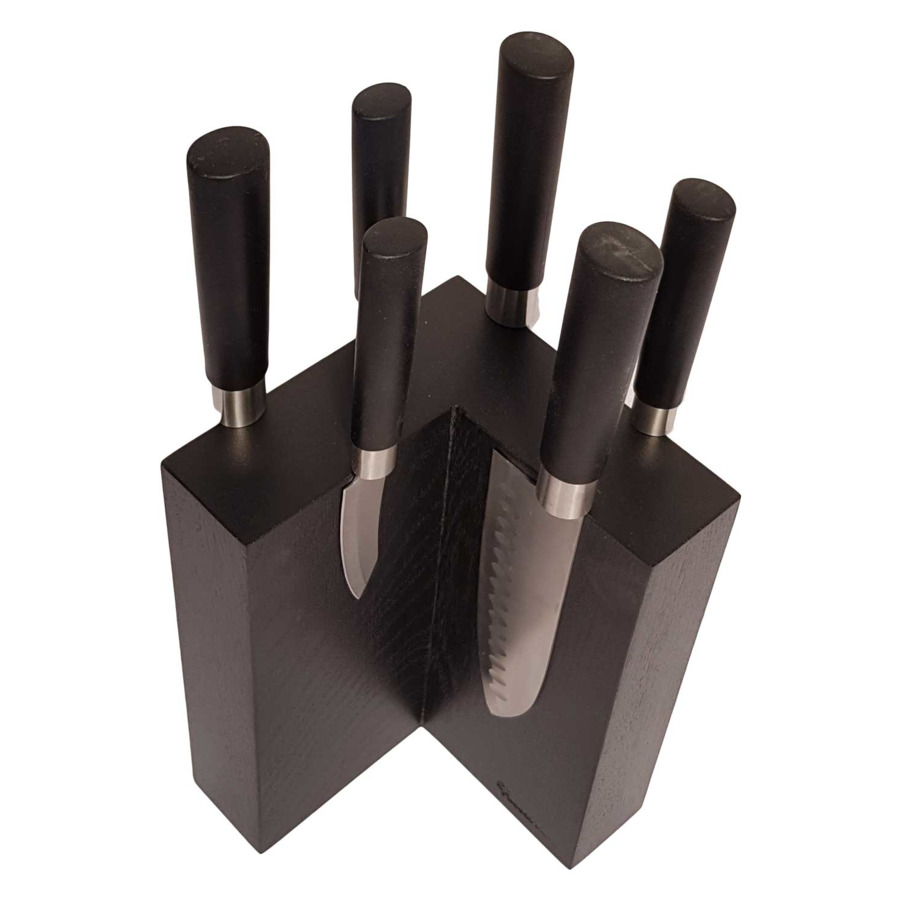 Подставка магнитная угловая настольная для 6 кухонных ножей Woodinhome 15х15х24см, черный, дуб