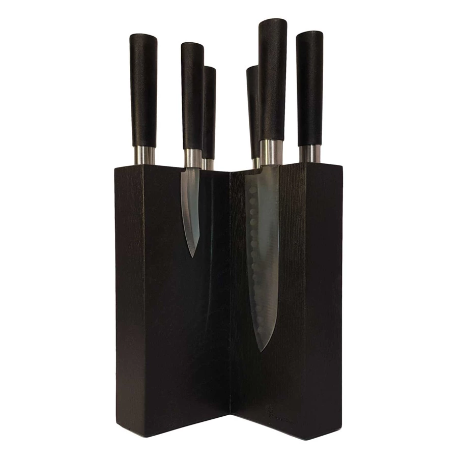 Подставка магнитная угловая настольная для 6 кухонных ножей Woodinhome 15х15х24см, черный, дуб