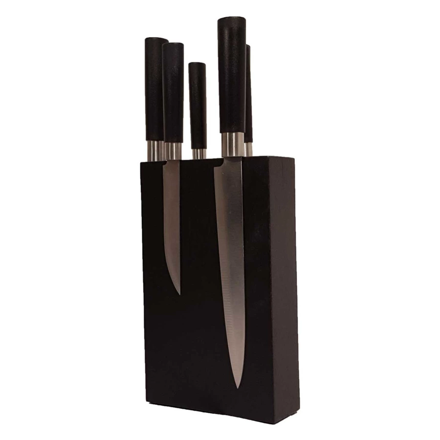 Подставка магнитная угловая настольная для 6 кухонных ножей Woodinhome 15х15х24см, черный, дуб