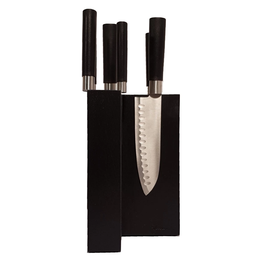 Подставка магнитная угловая настольная для 6 кухонных ножей Woodinhome 15х15х24см, черный, дуб