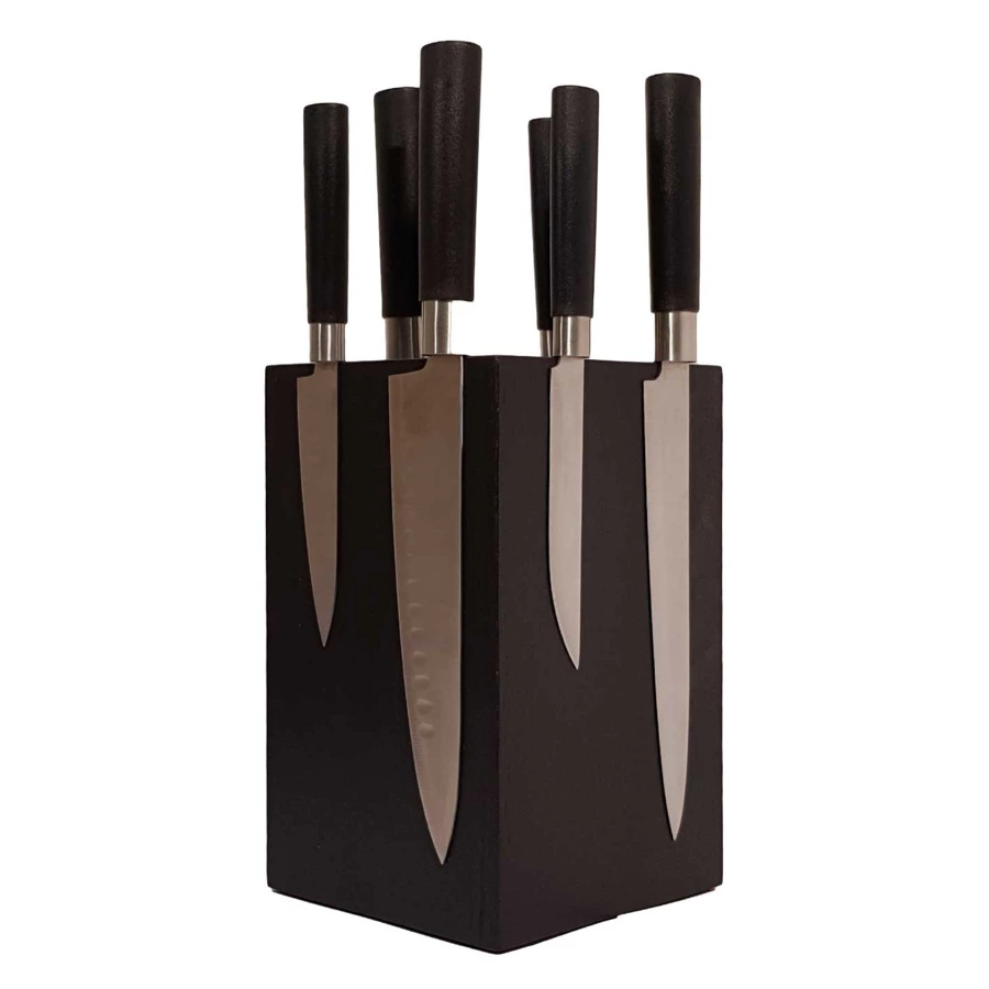 Подставка магнитная угловая настольная для 6 кухонных ножей Woodinhome 15х15х24см, черный, дуб